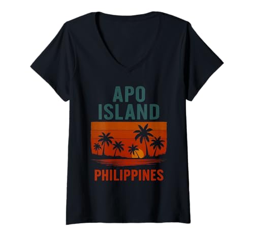 Damen Apo Island Philippinen Philippinen Insel Retro Strand Design T-Shirt mit V-Ausschnitt von Philippines Flag Designs Proud Filipino Roots