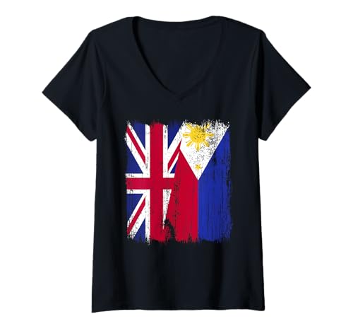 Damen Britisches Philippinen-Trikot mit halber Flagge T-Shirt mit V-Ausschnitt Damen Britisches Philippinen-Trikot mit halber Flagge T-Shirt mit V-Ausschnitt von Philippines Flag Designs Proud Filipino Roots