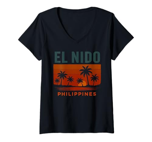 Damen El Nido Philippinen Philippinen Insel Retro Strand Design T-Shirt mit V-Ausschnitt von Philippines Flag Designs Proud Filipino Roots