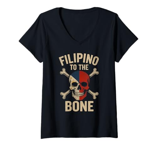 Damen Filipino To The Bone Lustiger philippinischer Roots Pride T-Shirt mit V-Ausschnitt Damen Filipino To The Bone Lustiger philippinischer Roots Pride T-Shirt mit V-Ausschnitt von Philippines Flag Designs Proud Filipino Roots