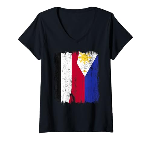 Damen Jemen Philippinen Halbflagge Jemenitische Philippinische Flagge T-Shirt mit V-Ausschnitt von Philippines Flag Designs Proud Filipino Roots