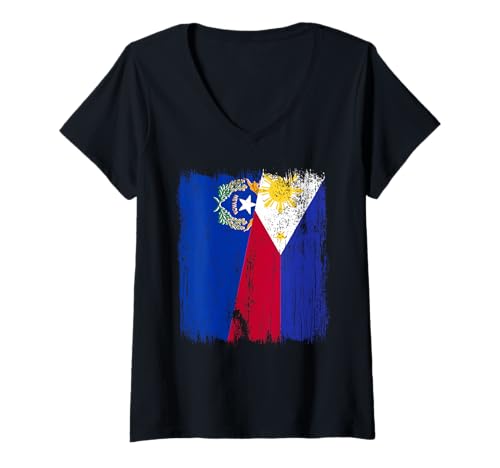 Damen Nevada Philippinen Halbflagge Nevadan Filipino Trikot T-Shirt mit V-Ausschnitt Damen Nevada Philippinen Halbflagge Nevadan Filipino Trikot T-Shirt mit V-Ausschnitt von Philippines Flag Designs Proud Filipino Roots