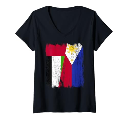 Damen Philippinen-Trikot mit halber Flagge der VAE T-Shirt mit V-Ausschnitt Damen Philippinen-Trikot mit halber Flagge der VAE T-Shirt mit V-Ausschnitt von Philippines Flag Designs Proud Filipino Roots