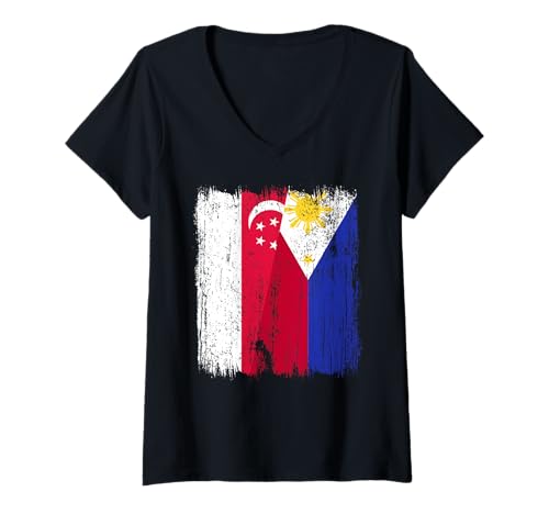Damen Singapur Philippinen Halbe Flagge Singapur Philippinen Singapur Philippinen Trikot T-Shirt mit V-Ausschnitt Damen Singapur Philippinen Halbe Flagge Singapur Philippinen Singapur Philippinen Trikot T-Shirt mit V-Ausschnitt von Philippines Flag Designs Proud Filipino Roots