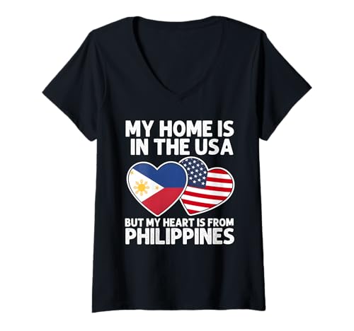 Damen Mein Zuhause USA Mein Herz Philippinen Filipino American Pride T-Shirt mit V-Ausschnitt Damen Mein Zuhause USA Mein Herz Philippinen Filipino American Pride T-Shirt mit V-Ausschnitt von Philippines Pride Flag Apparel