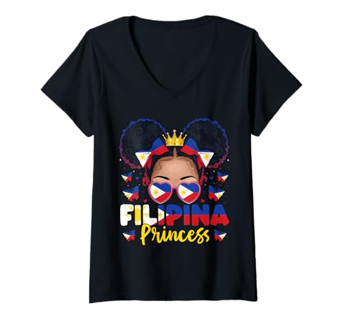 Damen Filipina Prinzessin Philippinen Flagge Stolz Pinay Frauen Mädchen T-Shirt mit V-Ausschnitt von Philippines for Girls and Women Filipino Outfit