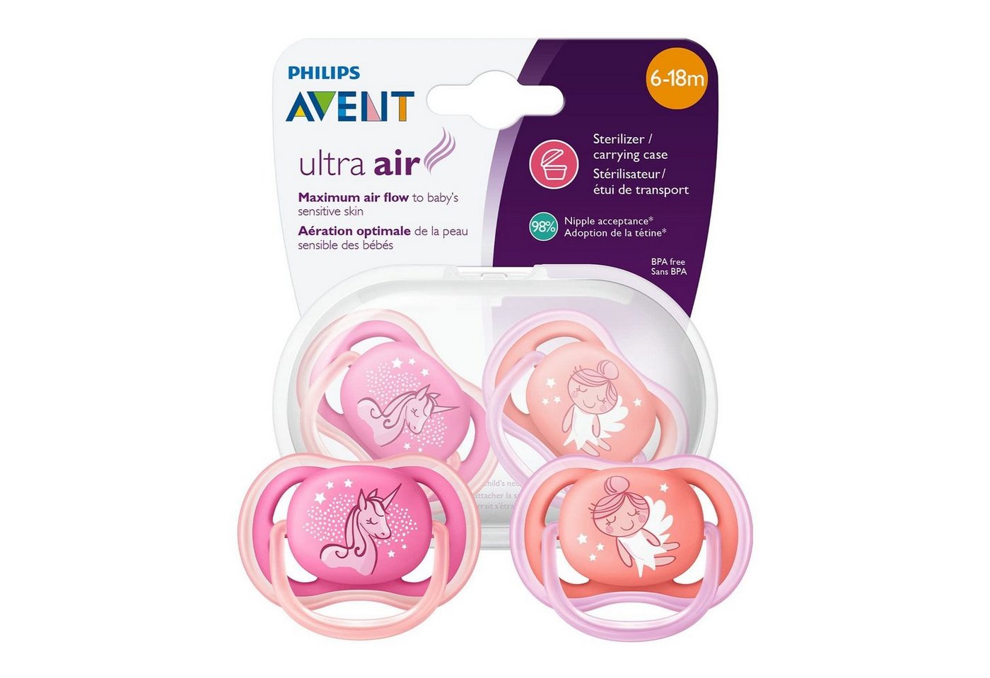 Philips AVENT Schnuller Philips Avent Ultra Air Schnuller (Modell SCF345/22), Kiefergerecht mit extragroßen Löchern & 6-18Monate von Philips AVENT