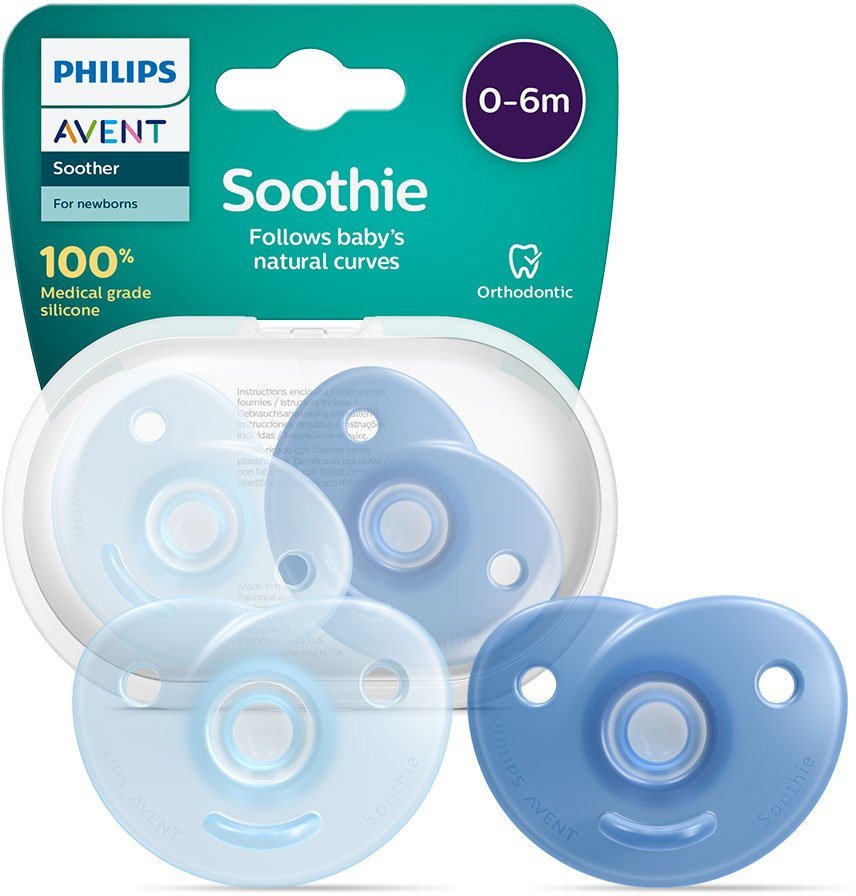 Philips AVENT Schnuller Soothie 0-6m SCF099, kiefergerecht geformter Sauger aus Silikon, inkl. Sterilisationsbox von Philips AVENT