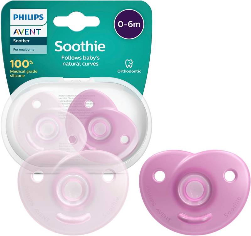 Philips AVENT Schnuller Soothie 0-6m SCF099, kiefergerecht geformter Sauger aus Silikon, inkl. Sterilisationsbox von Philips AVENT