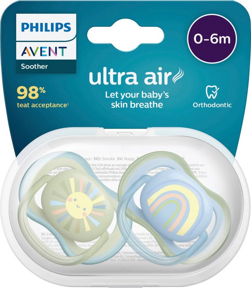 Philips AVENT Schnuller ultra air SCF085, Doppelpack, mit Transport- und Sterilisationsbox, 0 bis 6 Monate von Philips AVENT