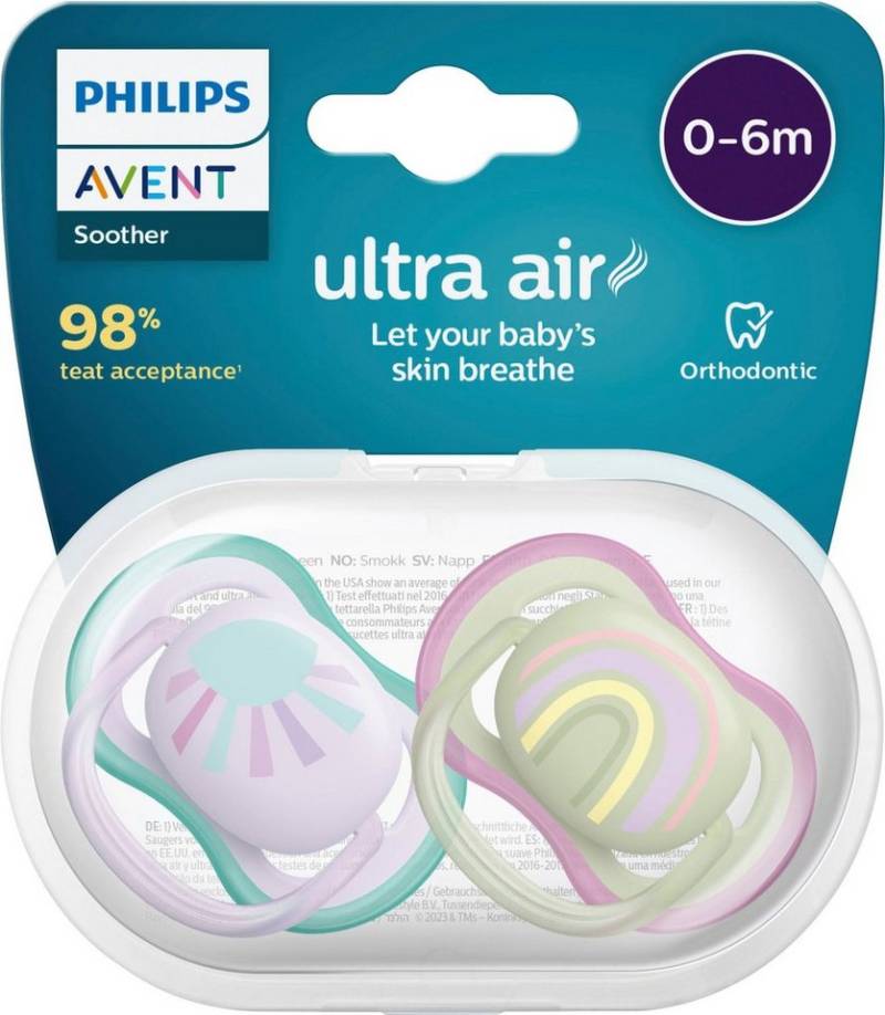 Philips AVENT Schnuller ultra air SCF085, Doppelpack, mit Transport- und Sterilisationsbox, 0 bis 6 Monate von Philips AVENT