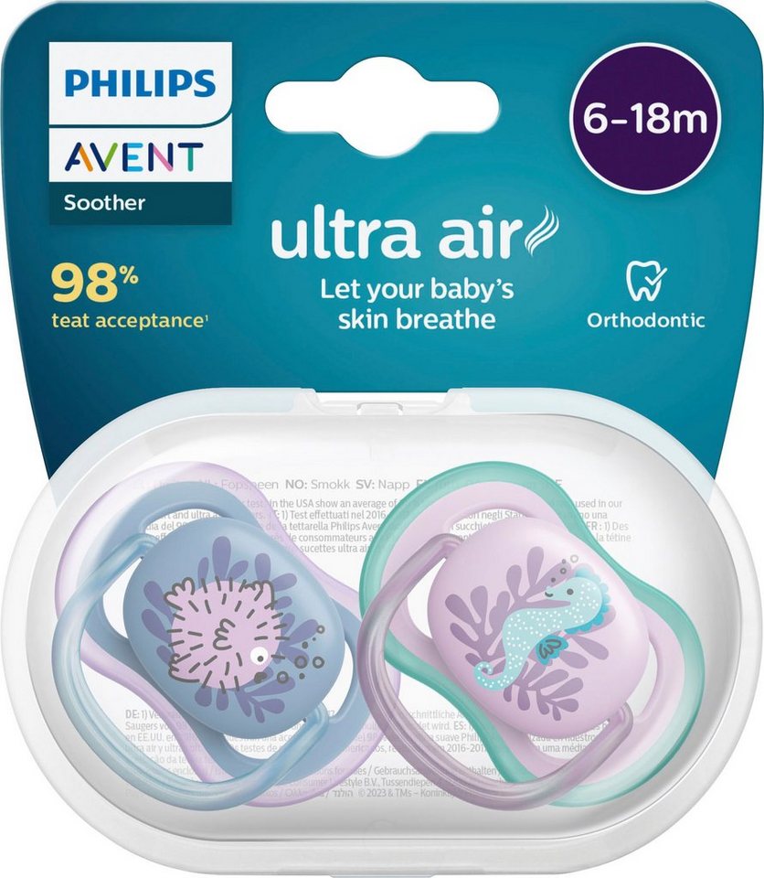 Philips AVENT Schnuller ultra air SCF085, Doppelpack, mit Transport- und Sterilisationsbox, 6 bis 18 Monate von Philips AVENT