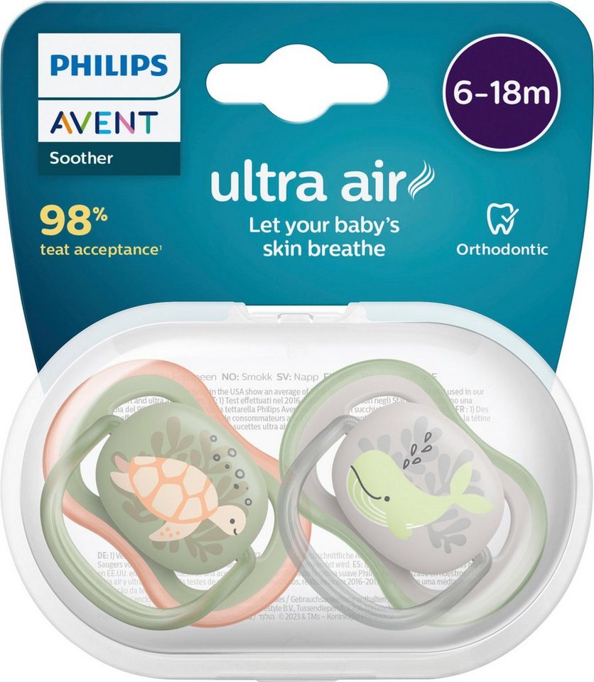 Philips AVENT Schnuller ultra air SCF085, Doppelpack, mit Transport- und Sterilisationsbox, 6 bis 18 Monate von Philips AVENT