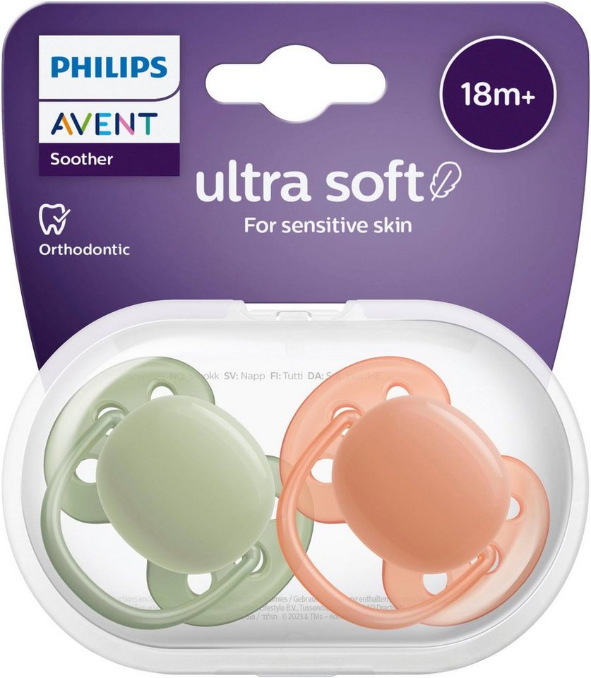 Philips AVENT Schnuller ultra soft SCF093/01, Doppelpack, mit Transport- und Sterilisationsbox, ab 18. Monat von Philips AVENT