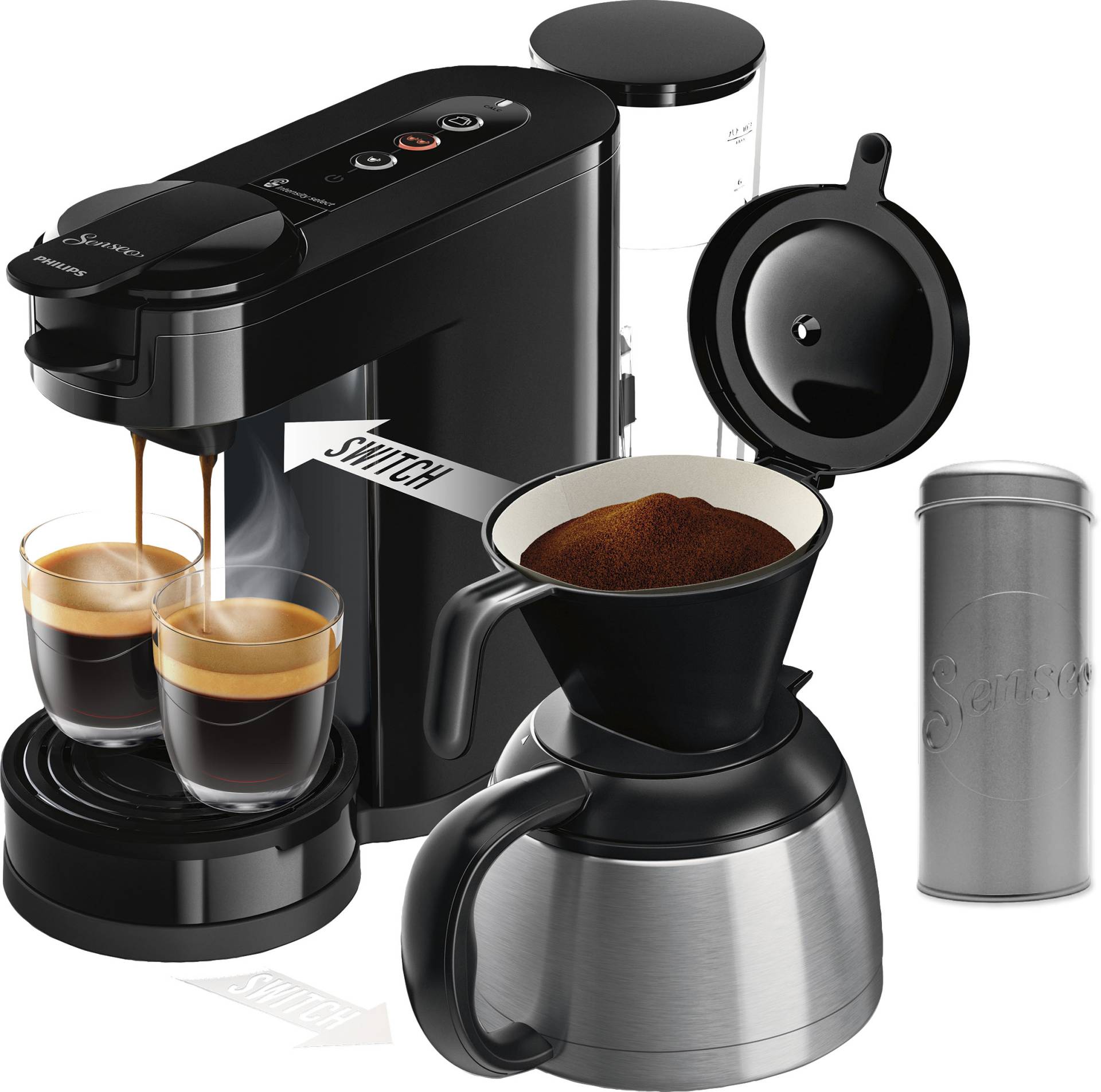 Philips Senseo Kaffeepadmaschine "Switch HD6592/64, 26% recyceltem Plastik, Kaffee Boost Technologie", 1 l Kaffeekanne von Philips Senseo