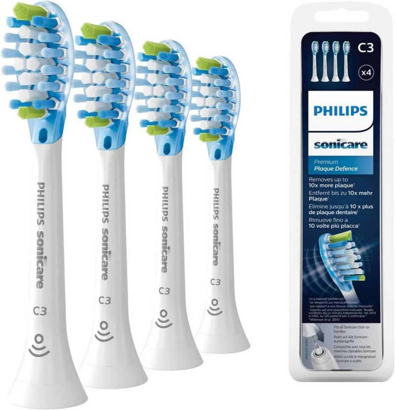 Philips Sonicare Aufsteckbürsten C3 Premium Plaque Defence, Spar-Set, für elektrische Zahnbürste, 4 Bürstenköpfe Weiß mit Smart-Bürstenkopferkennung von Philips Sonicare