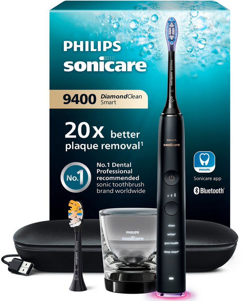 Philips Sonicare Elektrische Zahnbürste DiamondClean 9400, HX9917, Aufsteckbürsten: 2 St., mit integriertem Drücksensor, 4 Putzprogramme und 3 Intensitätsstufen von Philips Sonicare