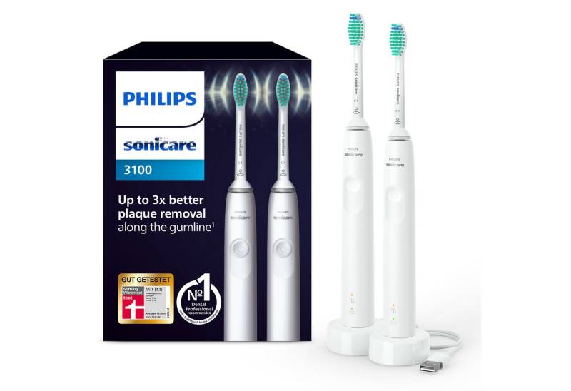 Philips Sonicare Elektrische Zahnbürste Series 3100 HX3675/13, Aufsteckbürsten: 2 St., Doppelpack, mit 4-Quadranten-Timer und 2-Minuten-Timer von Philips Sonicare