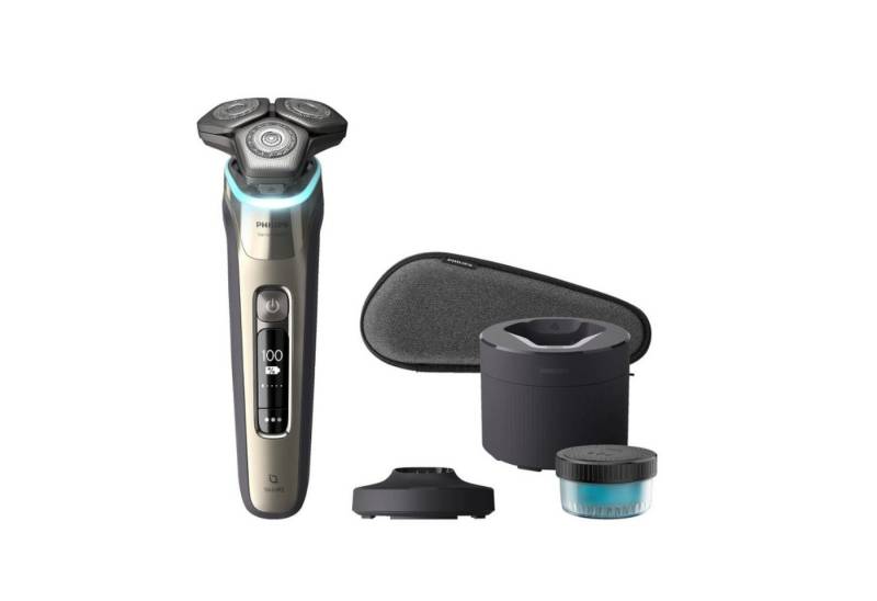 Philips Elektrorasierer Series 9000 Aschgold, ja, 2-Klingen-Schnittsystem,Dual SteelPrecision Klingen, S9983/55, Nass und trocken, Kabellose Reinigungsstation, Akkustandsanzeige in % von Philips