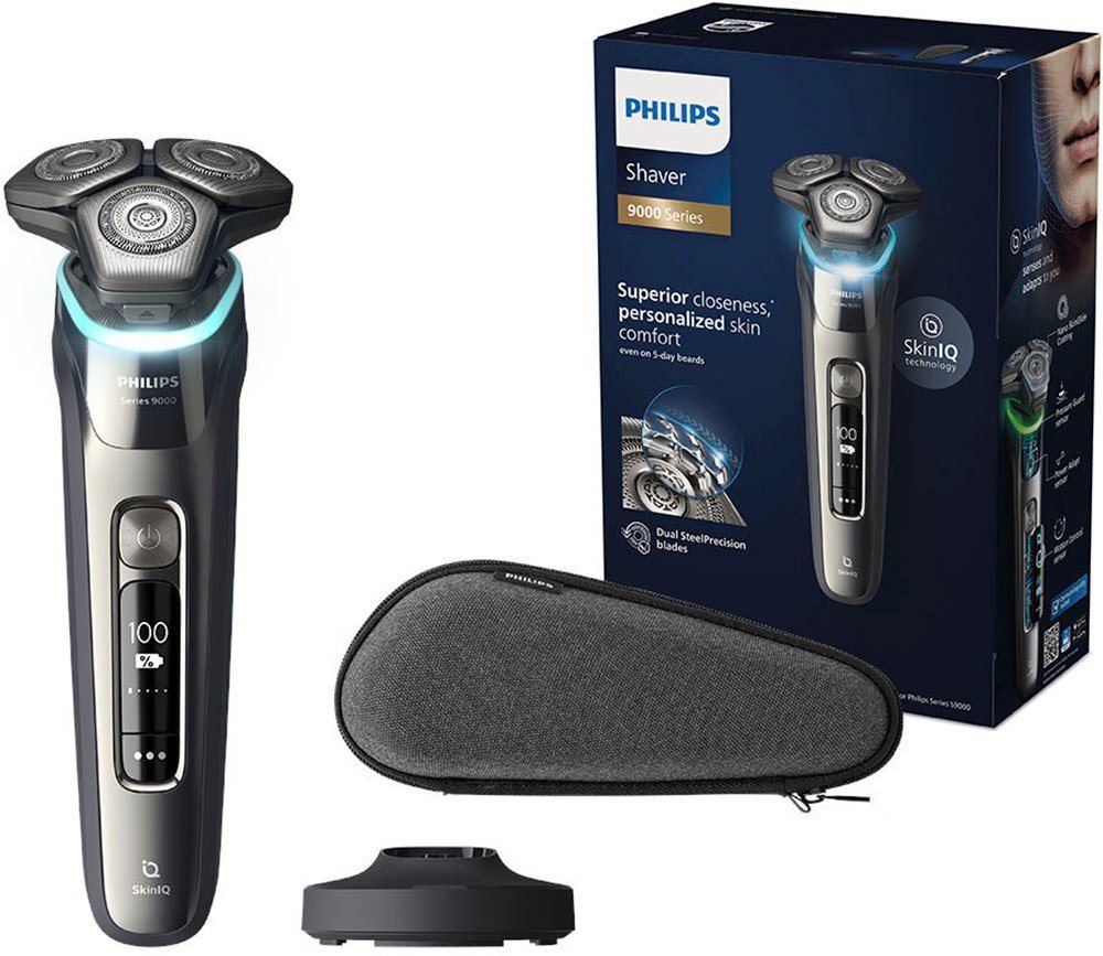 Philips Elektrorasierer Shaver Series 9000 S9974/35, ausklappbarer Präzisionstrimmer, Ladestand und Etui, mit SkinIQ Technologie von Philips