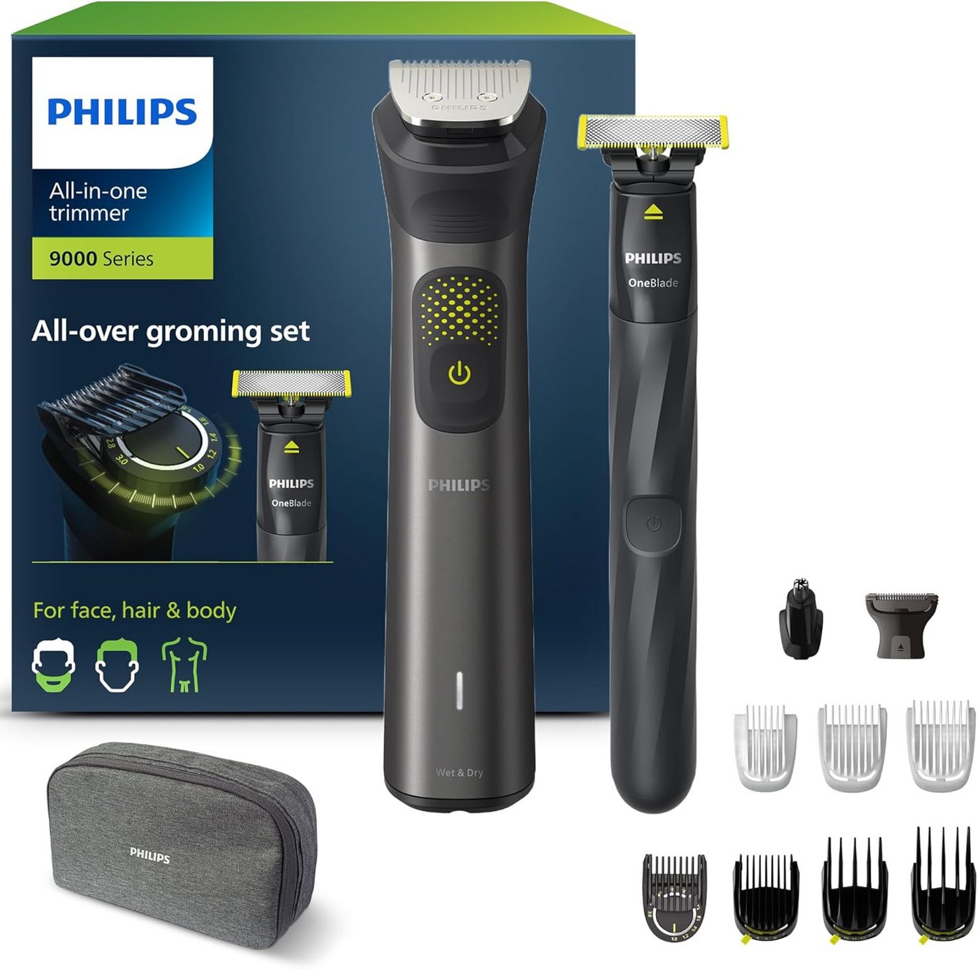 Philips Haarschneider All-in-One Trimmer inkl. OneBlade Barttrimmer für Gesicht Kopf Körper von Philips