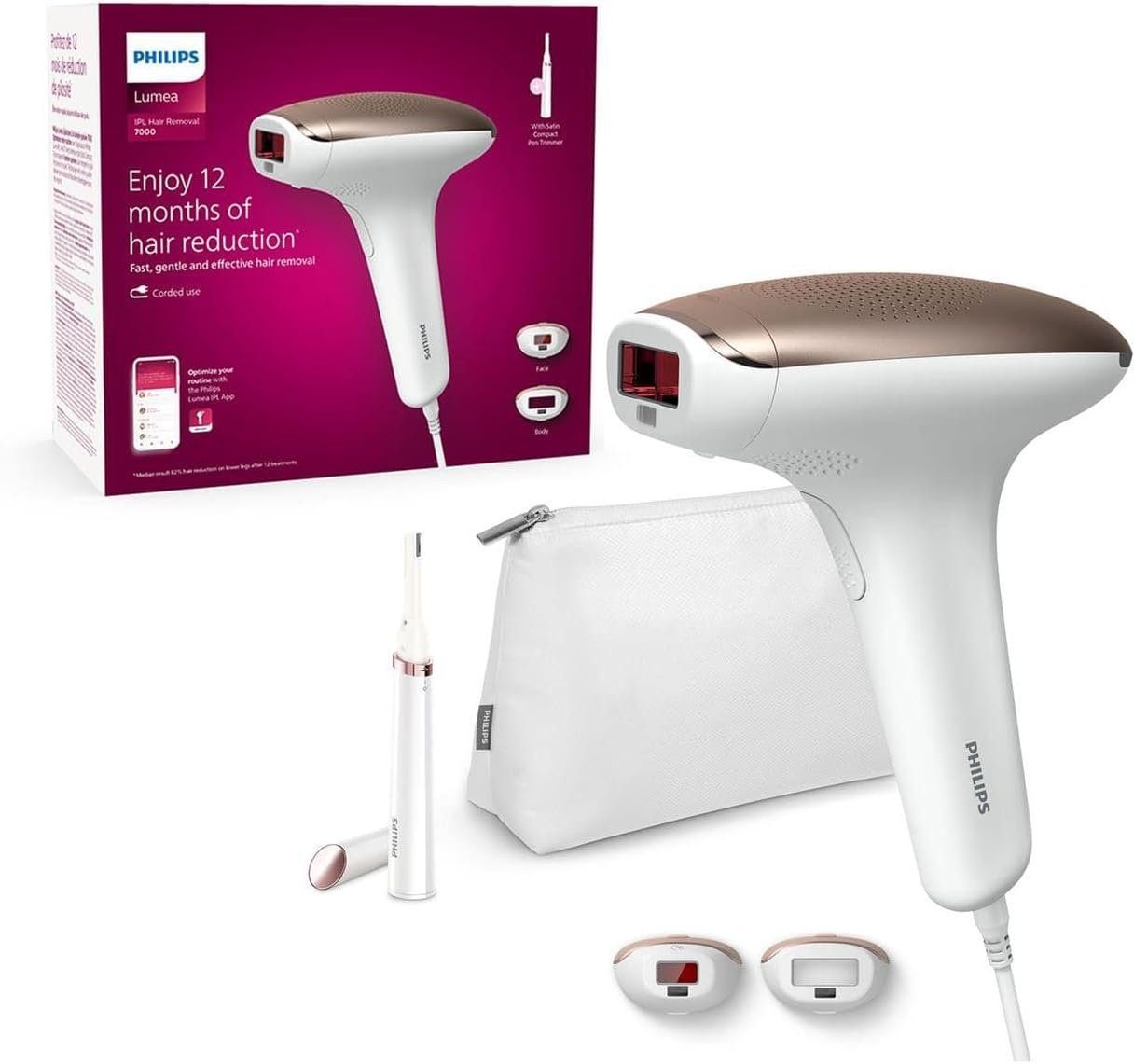 Philips IPL-Haarentferner Lumea IPL Haarentfernungsgerät 7000 Serie Haarentferner Damen Herren, 250000 Lichtimpulse, 2 Aufsätze, Frauen, Männer, Intimbereich, Gesicht, Bikinizone, Haarentfernung Haarentferner Geräte Epilation Damen Herren Epilierer von Philips