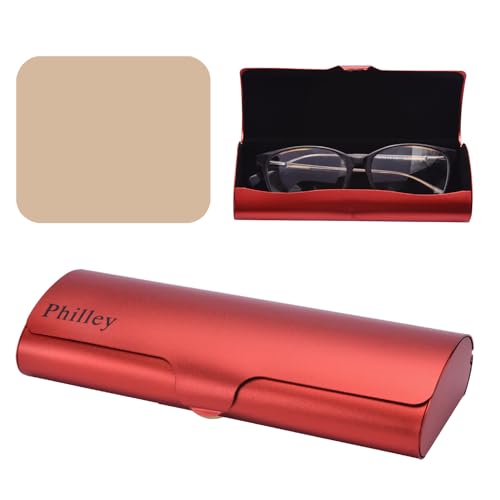 Philley Brillenetui Aluminium Ultraleichtes Hartschalenetui für Kurzsichtige Brillen für Damen & Herren(Rot) von Philley