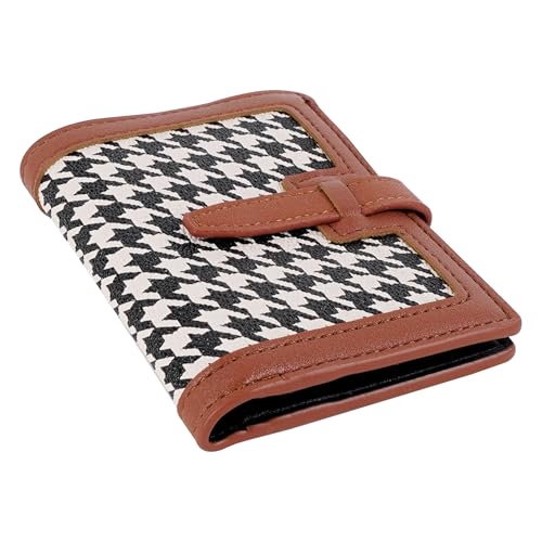 Philo Fun Kreditkartenetui für Damen, Hahnentrittmuster, kompaktes PU-Leder, Kartenetui mit Riemenverschluss, Brauner Akzent von Philo Fun