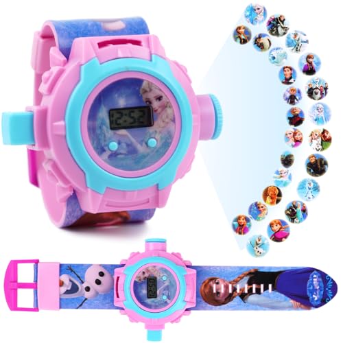 Kinderprojektionsuhr, Kinder Cartoon Uhr, 24 Verschiedene Bilder Projektor Uhr, Blau Rosa Elektronische Armbanduhr, Einstellbare Digitale Projektionsuhr, für Jungen Mädchen von Philoctes