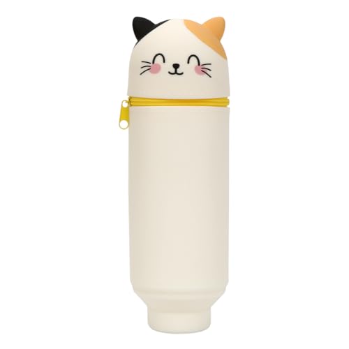 Philoctes 2 in 1 Federmäppchen Weiße Katze,Süßes Mäppchen aus Silikon,Bleistifttasche Stiftetasche Unisex Kosmetiktasche,Niedliche Schule Geschenke für Kinder von Philoctes