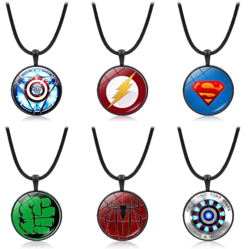 Philoctes 6 Stück Anime Halskette, Spider Halskette Superhelden Kette, Anhänger Halskette Cartoon Schmuck für Jungen Mädchen Anime Fan Geschenk von Philoctes