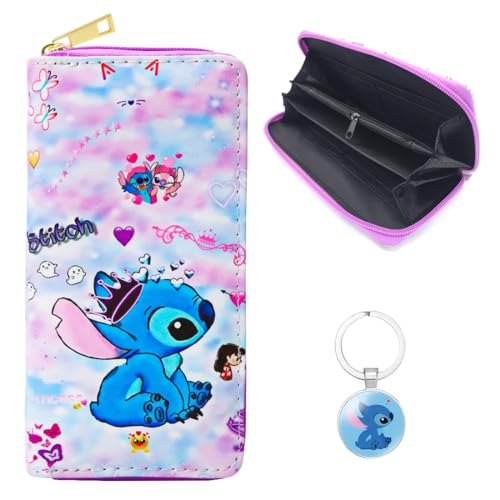 Philoctes Cartoon Geldbörse Anime Brieftasche Kids für Stitch mit Cartoon Schlüsselanhänger Cartoon Wallet Kinder mit Reißverschluss Mädchen Jungen Geburtstagsgeschenk von Philoctes