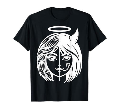Mädchen Teufel Engel Gesicht T-Shirt Mädchen Teufel Engel Gesicht T-Shirt von Philosopher Angel Devil Design Clothing