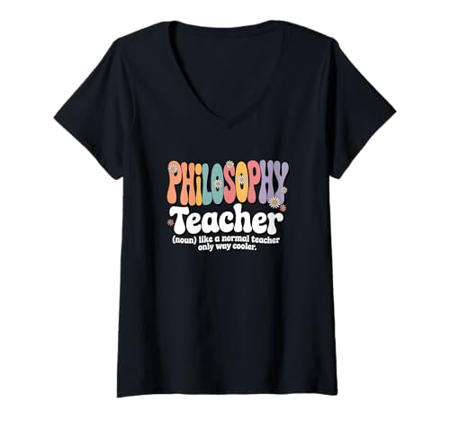 Damen Retro Groovy Philosophie Lehrer Ethik Logik Denkschule T-Shirt mit V-Ausschnitt von Philosophy Teacher Apparel for Women & Men
