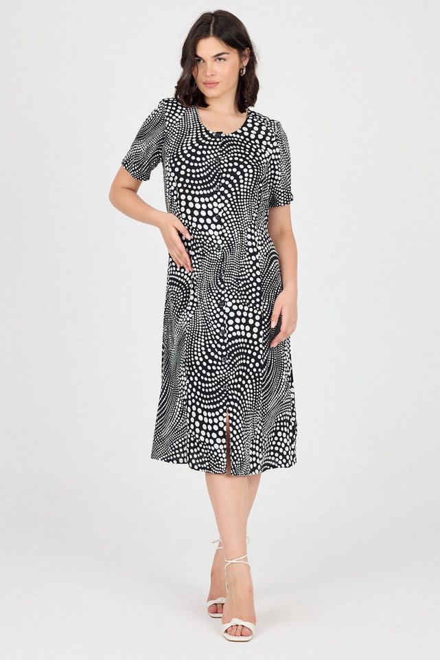 Phistan Midikleid Damenkleid aus Webstoff – Schwarz mit roten Rosen von Phistan