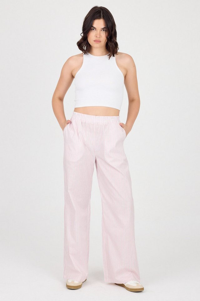 Phistan Relaxhose Damenhose aus Baumwoll-Polyester – Rosa-Weiß gestreift von Phistan