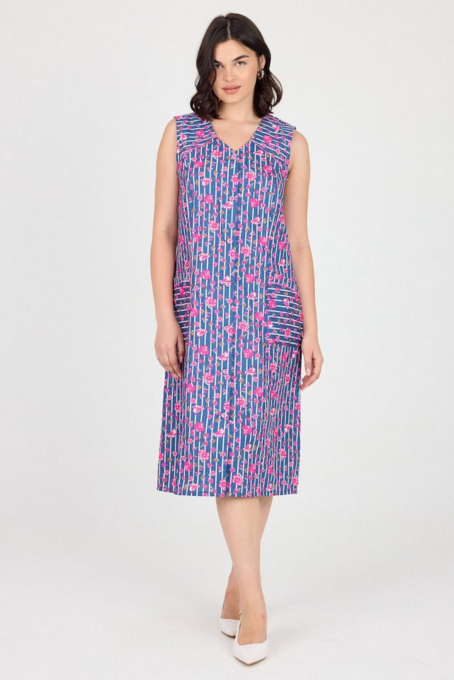Phistan Tunikakleid Kittel mit Knöpfen – Petrol-Fuchsia mit Blumenmuster Phistan Tunikakleid Kittel mit Knöpfen – Petrol-Fuchsia mit Blumenmuster von Phistan