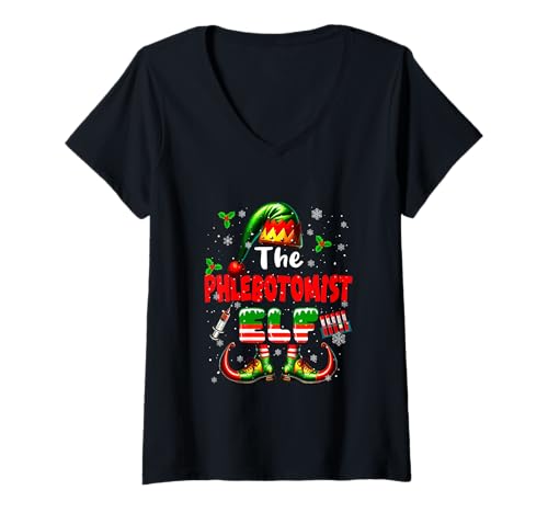 Damen Das Phlebotomist Elf Christmas Job Team Matching Partys T-Shirt mit V-Ausschnitt Damen Das Phlebotomist Elf Christmas Job Team Matching Partys T-Shirt mit V-Ausschnitt von Phlebotomist Christmas Costume