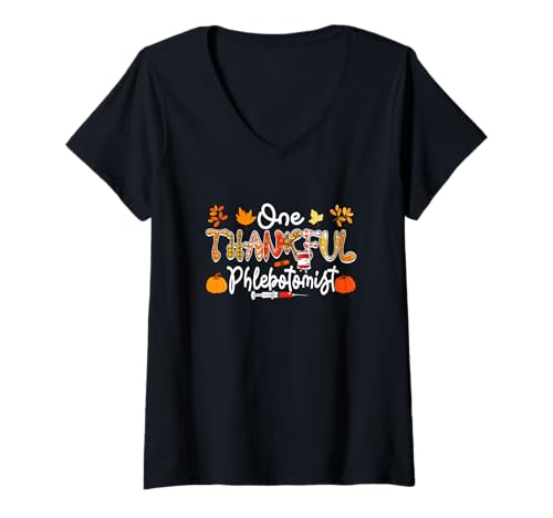 Damen EIN dankbarer Phlebotomist Thanksgiving Fall Proud Job T-Shirt mit V-Ausschnitt Damen EIN dankbarer Phlebotomist Thanksgiving Fall Proud Job T-Shirt mit V-Ausschnitt von Phlebotomist Thanksgiving Costume