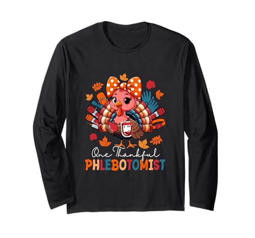 One Thankful Phlebotomist Thanksgiving Truthahn Fliege Damen Langarmshirt von Phlebotomist Thanksgiving Costume