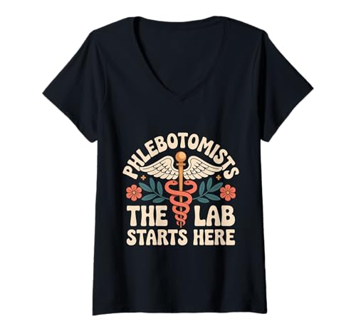 Damen Phlebotomists The Lab Starts Here Bluttechniker - T-Shirt mit V-Ausschnitt Damen Phlebotomists The Lab Starts Here Bluttechniker - T-Shirt mit V-Ausschnitt von Phlebotomisten Blutcrew