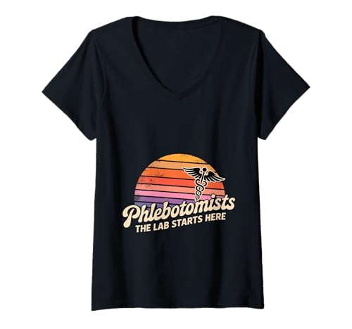 Damen Phlebotomists The Lab Starts Here Bluttechniker - T-Shirt mit V-Ausschnitt Damen Phlebotomists The Lab Starts Here Bluttechniker - T-Shirt mit V-Ausschnitt von Phlebotomisten Blutcrew