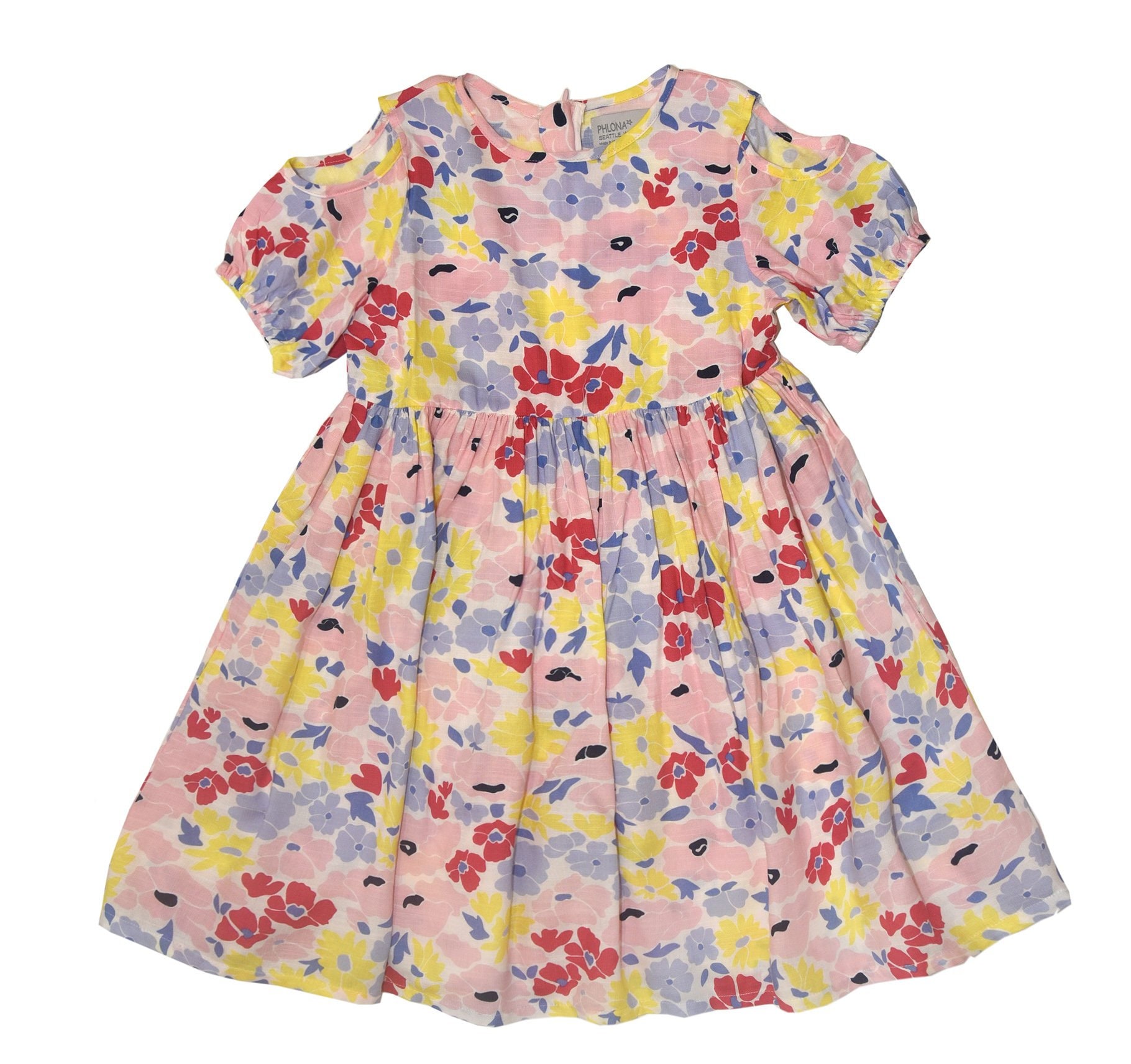 Pink & Gelb Florales Schulter-Cutout A-Linie Kleid - Säugling, Kleinkind Mädchen von Phlona