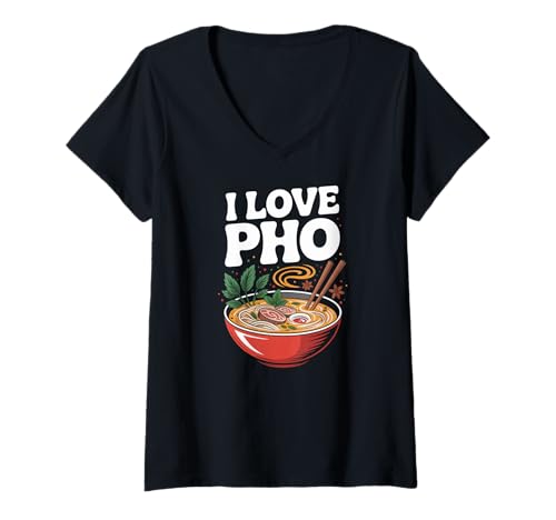 Damen Ich Liebe Pho Vietnamesisches Suppendesign T-Shirt mit V-Ausschnitt Damen Ich Liebe Pho Vietnamesisches Suppendesign T-Shirt mit V-Ausschnitt von Pho Enthusiasts Noodle Soup Lovers