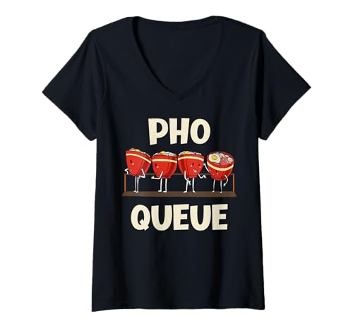 Damen Lustige Pho Nudelsuppe Pho Warteschlange T-Shirt mit V-Ausschnitt Damen Lustige Pho Nudelsuppe Pho Warteschlange T-Shirt mit V-Ausschnitt von Pho King Delicious Designs