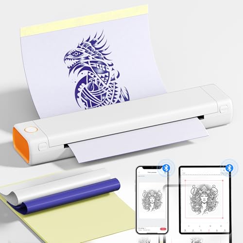 PhoFuta M08F Stencil Drucker, Bluetooth-Tattoo-Drucker mit 10 Blatt Tattoo Stencil Papier für DIY Tattoo, Professionelle Tattoo Drucker Maschine, Kompatibel mit iPad & Telefon & PC von PhoFuta