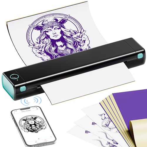 PhoFuta M08F Stencil Drucker, Bluetooth-Tattoo-Drucker mit 10 Blatt Tattoo Stencil Papier für DIY Tattoo, Professionelle Tattoo Drucker Maschine, Kompatibel mit iPad & Telefon & PC von PhoFuta