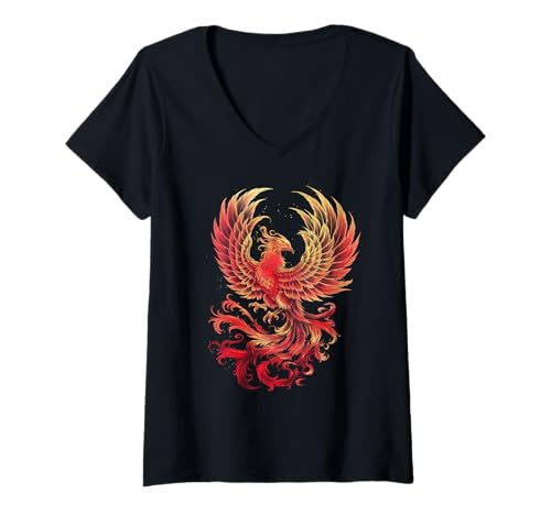 Damen Phönix-Vollmond-Verjüngungsvogel Phoenix T-Shirt mit V-Ausschnitt Damen Phönix-Vollmond-Verjüngungsvogel Phoenix T-Shirt mit V-Ausschnitt von Phoenix Bird Mythical Bird Rise Rejuvenation