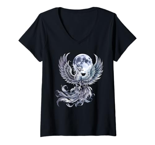 Damen Phönix Vollmondvogel Phönix T-Shirt mit V-Ausschnitt von Phoenix Bird Mythical Bird Rise Rejuvenation