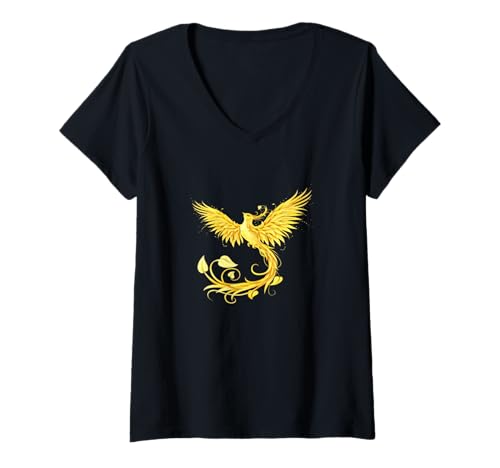 Damen Phönix aus der Asche Motiv Fabelwesen Feuervogel Phoenix T-Shirt mit V-Ausschnitt von Phönix Fabeltier Geschenk - Geburtstag Weihnachten